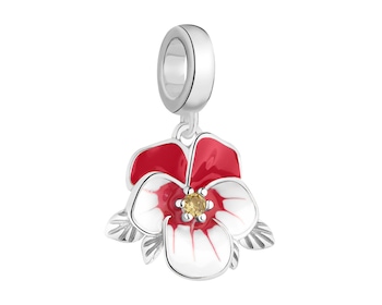 Zawieszka srebrna na bransoletę beads z cyrkonią i emalią - kwiat