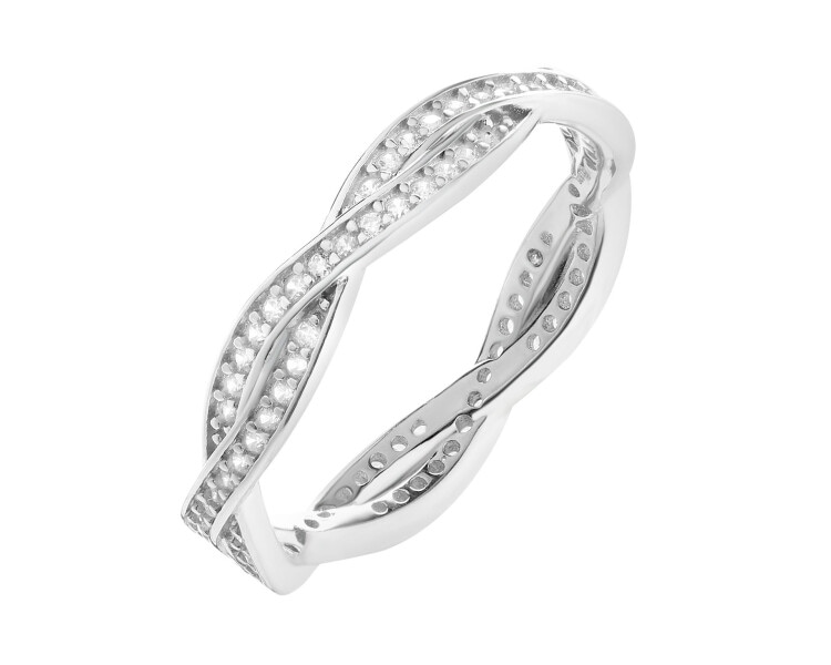 Rhodium Plated Silver Band Ring with Cubic Zirconia