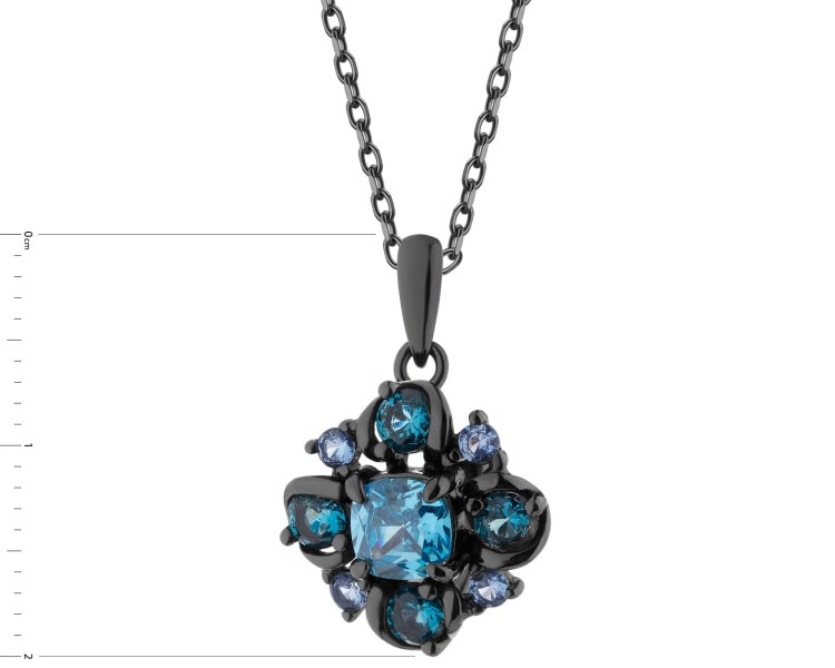 Silver Plated With Black Rhodium Pendant with Cubic Zirconia