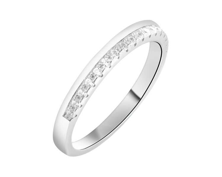 Rhodium Plated Silver Band Ring with Cubic Zirconia