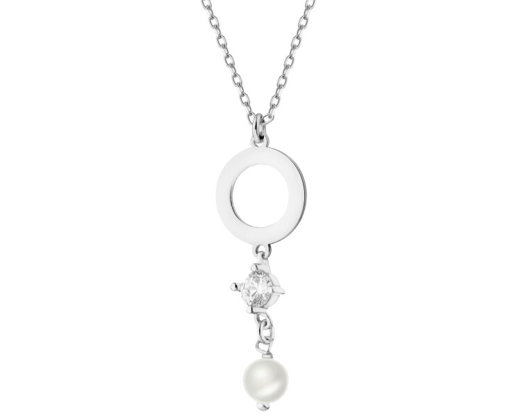 Rhodium Plated Silver Necklace with Cubic Zirconia