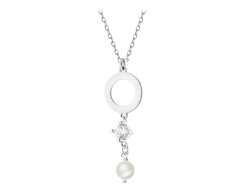 Stříbrný náhrdelník se zirkony a perlou - kroužek