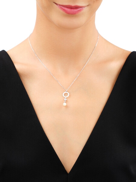 Rhodium Plated Silver Necklace with Cubic Zirconia