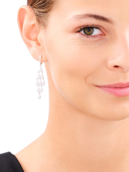 Rhodium Plated Silver Dangling Earring with Cubic Zirconia