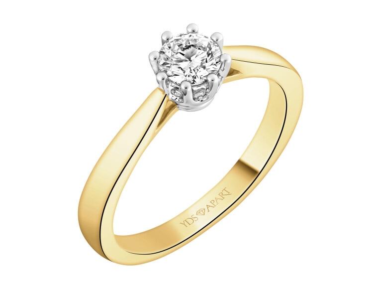 18 K Rhodium-Plated Yellow Gold Ring with Diamond - 0,40 ct - fineness 18 K