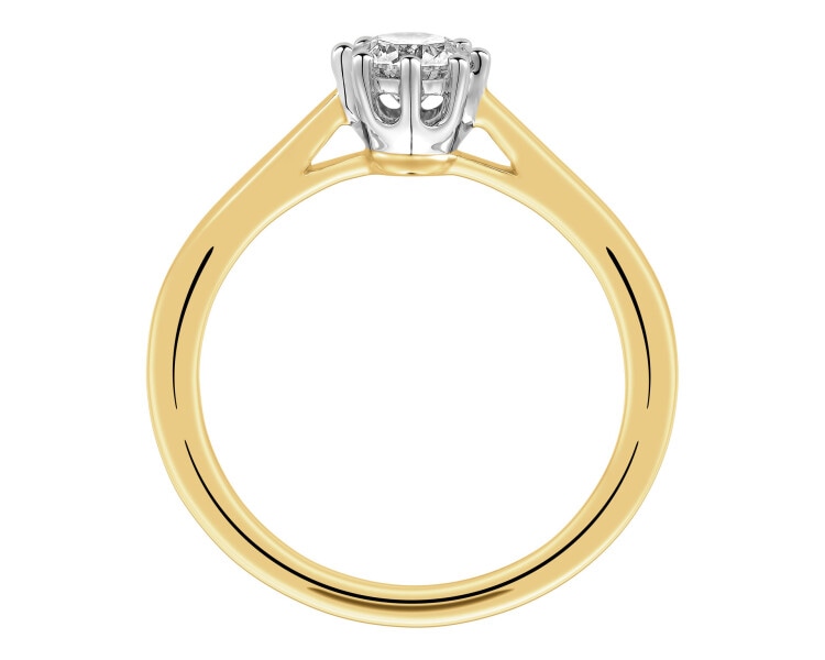 18 K Rhodium-Plated Yellow Gold Ring with Diamond - 0,40 ct - fineness 18 K