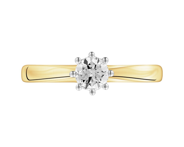 18 K Rhodium-Plated Yellow Gold Ring with Diamond - 0,40 ct - fineness 18 K