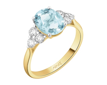 Zlatý prsten s brilianty a akvamarínem - ryzost 585