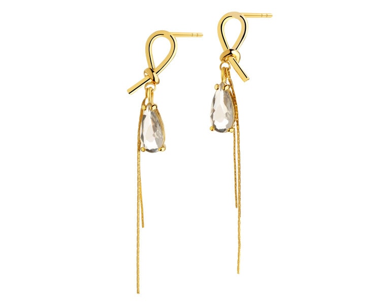 Gold-Plated Brass, Gold-Plated Silver Dangling Earring with Crystal