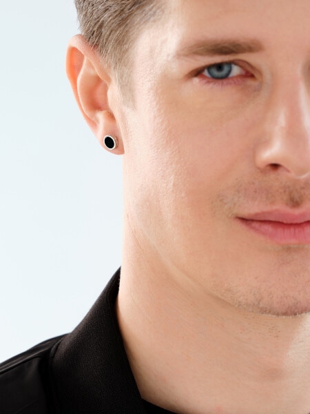 Rhodium Plated Silver Earrings with Agate