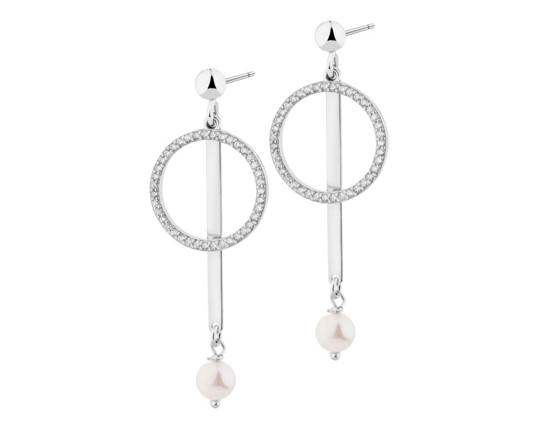 Rhodium Plated Silver Dangling Earring with Cubic Zirconia