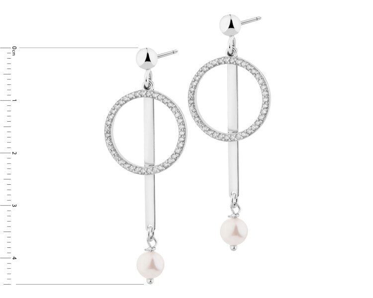 Rhodium Plated Silver Dangling Earring with Cubic Zirconia