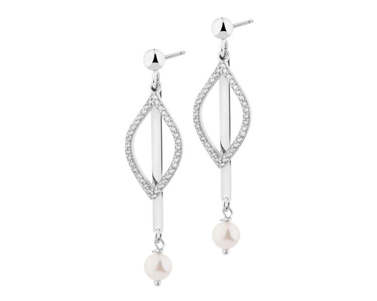 Rhodium Plated Silver Dangling Earring with Cubic Zirconia