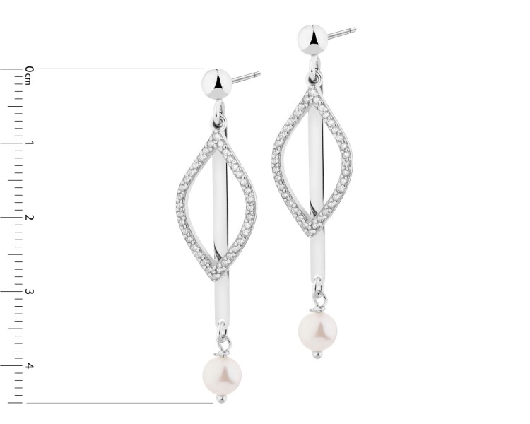 Rhodium Plated Silver Dangling Earring with Cubic Zirconia