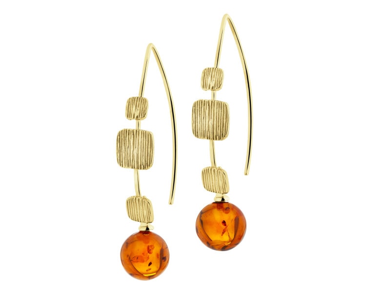 Gold-Plated Silver Dangling Earring with Amber