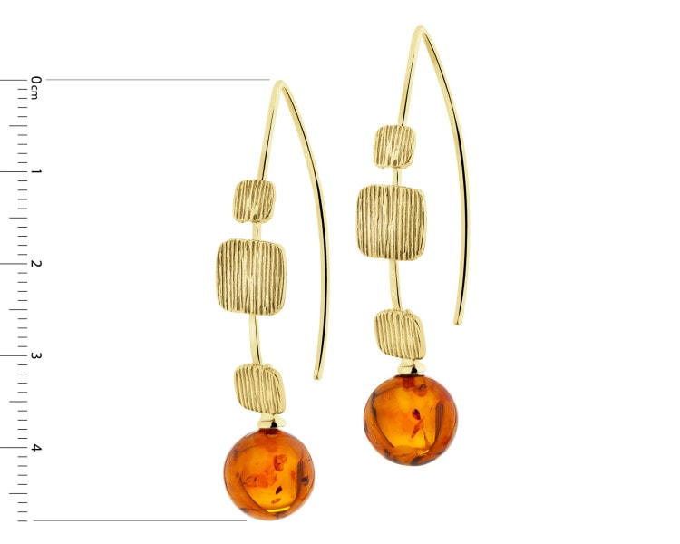 Gold-Plated Silver Dangling Earring with Amber