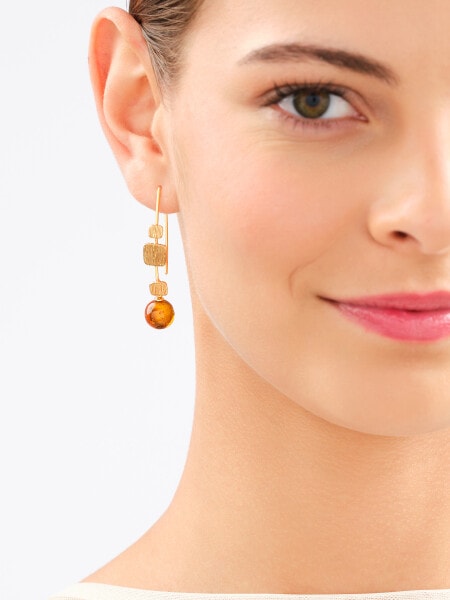 Gold-Plated Silver Dangling Earring with Amber