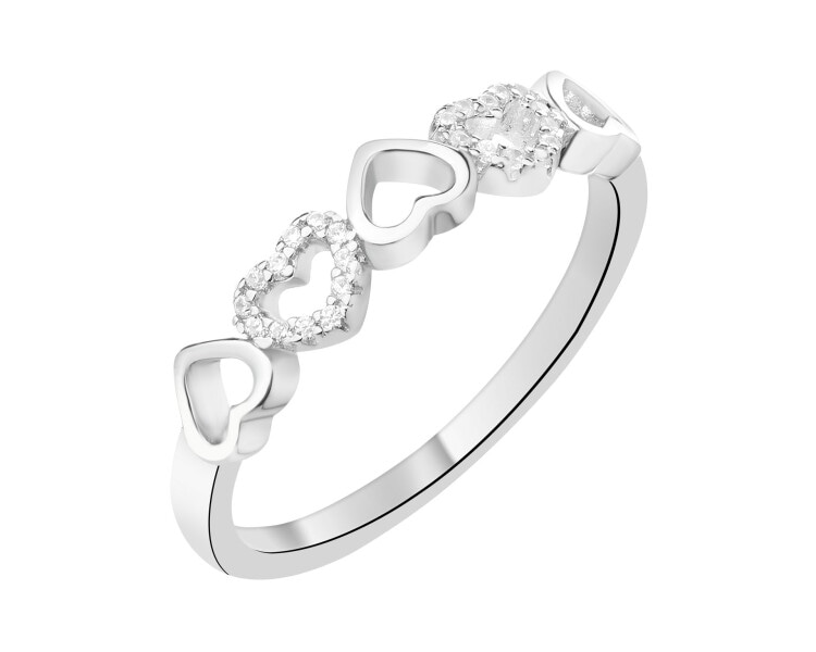 Rhodium Plated Silver Band Ring with Cubic Zirconia