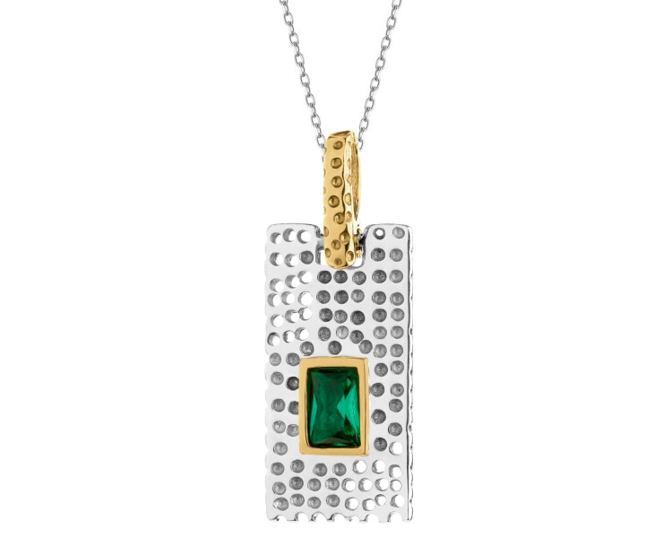 Rhodium-Plated Silver, Gold-Plated Silver Pendant with Cubic Zirconia