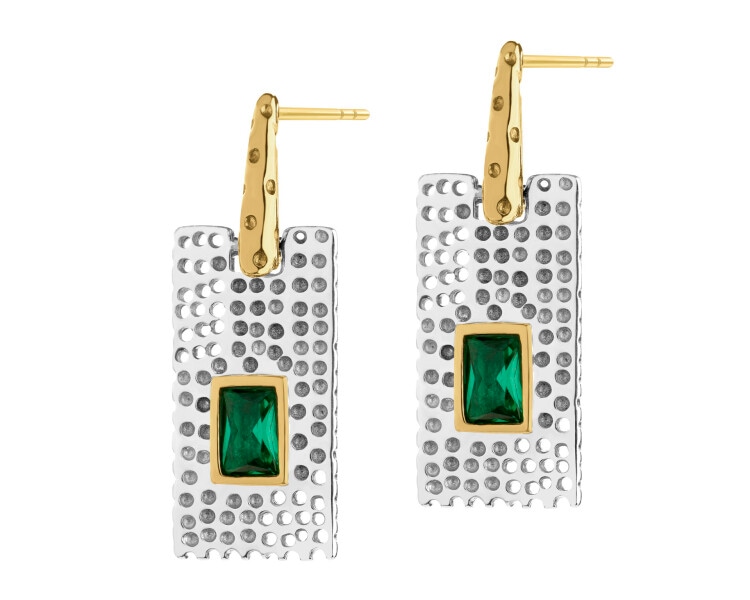 Rhodium-Plated Silver, Gold-Plated Silver Dangling Earring with Cubic Zirconia