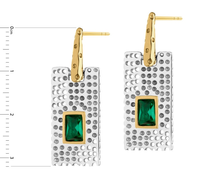 Rhodium-Plated Silver, Gold-Plated Silver Dangling Earring with Cubic Zirconia
