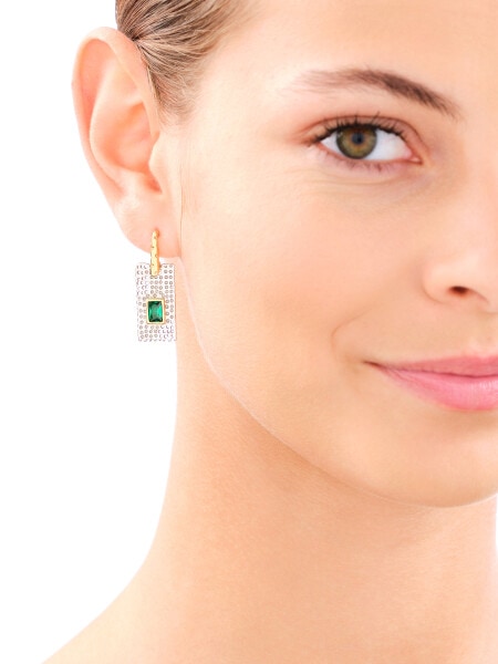 Rhodium-Plated Silver, Gold-Plated Silver Dangling Earring with Cubic Zirconia