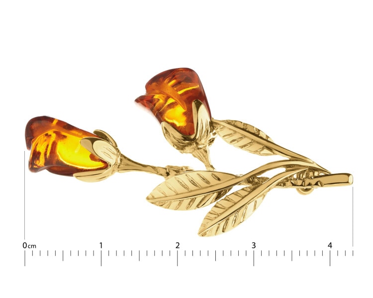 Gold-Plated Silver Brooch with Amber