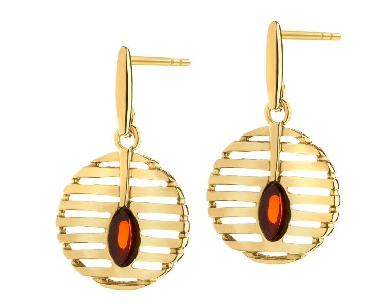 Gold-Plated Silver Dangling Earring with Amber