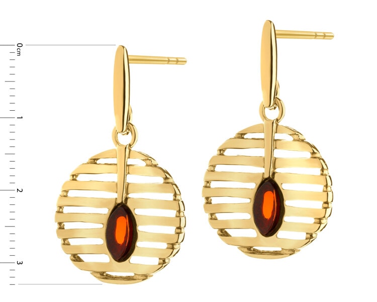 Gold-Plated Silver Dangling Earring with Amber