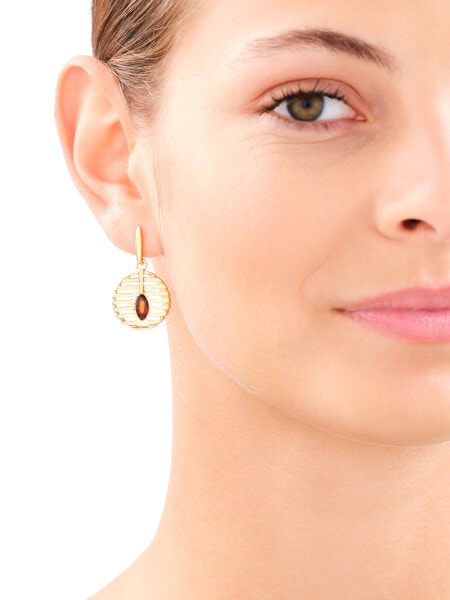 Gold-Plated Silver Dangling Earring with Amber