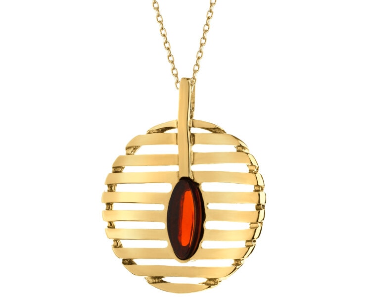 Gold-Plated Silver Pendant with Amber