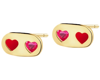 9 K Yellow Gold Earrings with Synthetic Ruby