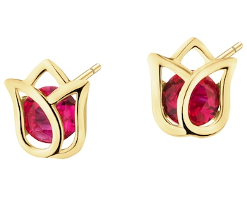 9 K Yellow Gold Earrings with Synthetic Ruby