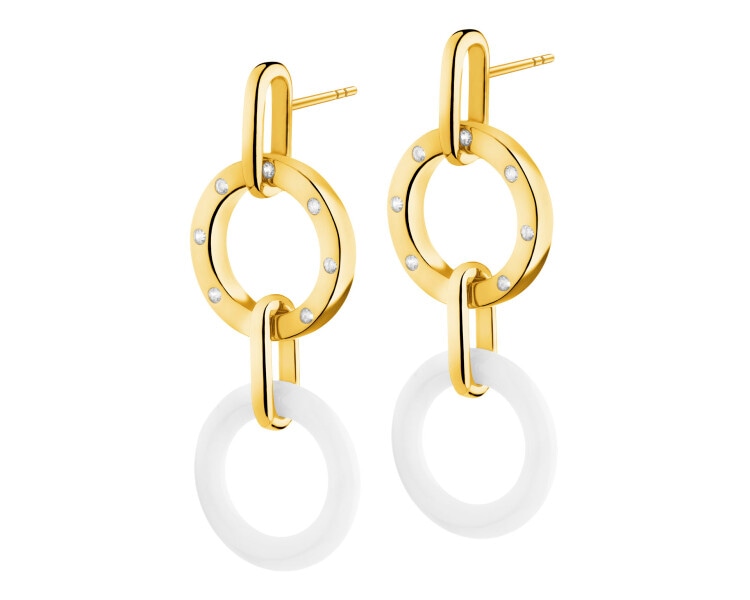 Gold-Plated Brass Dangling Earring with Cubic Zirconia