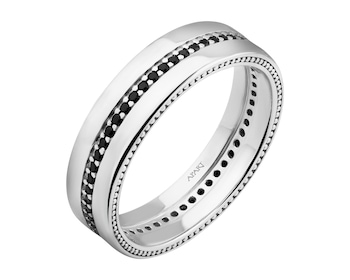 Rhodium Plated Silver Band Ring with Cubic Zirconia