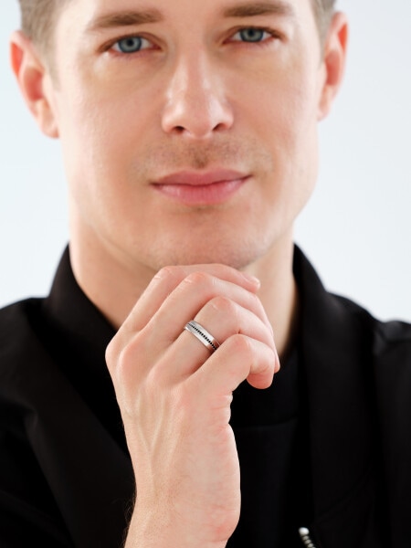 Rhodium Plated Silver Band Ring with Cubic Zirconia