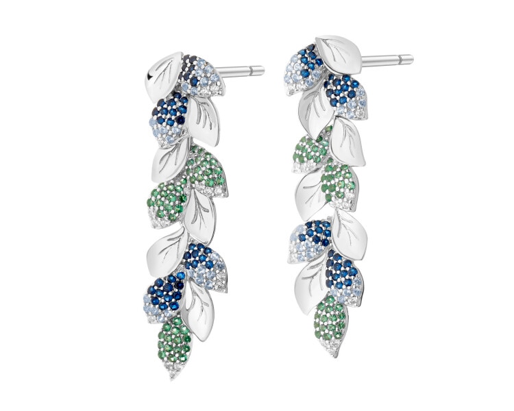 Rhodium Plated Silver Dangling Earring with Cubic Zirconia