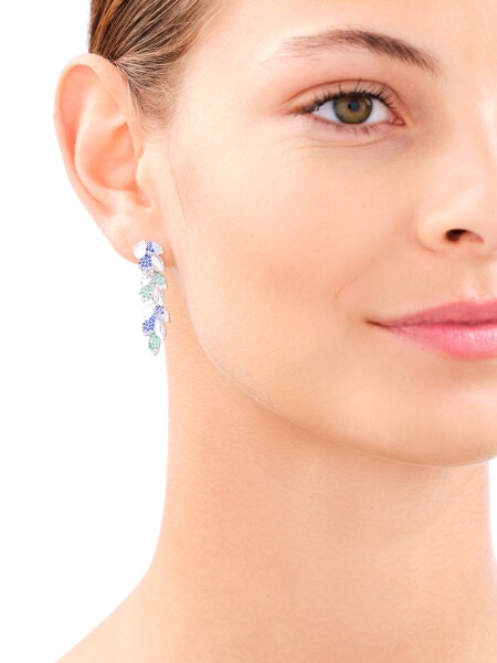 Rhodium Plated Silver Dangling Earring with Cubic Zirconia