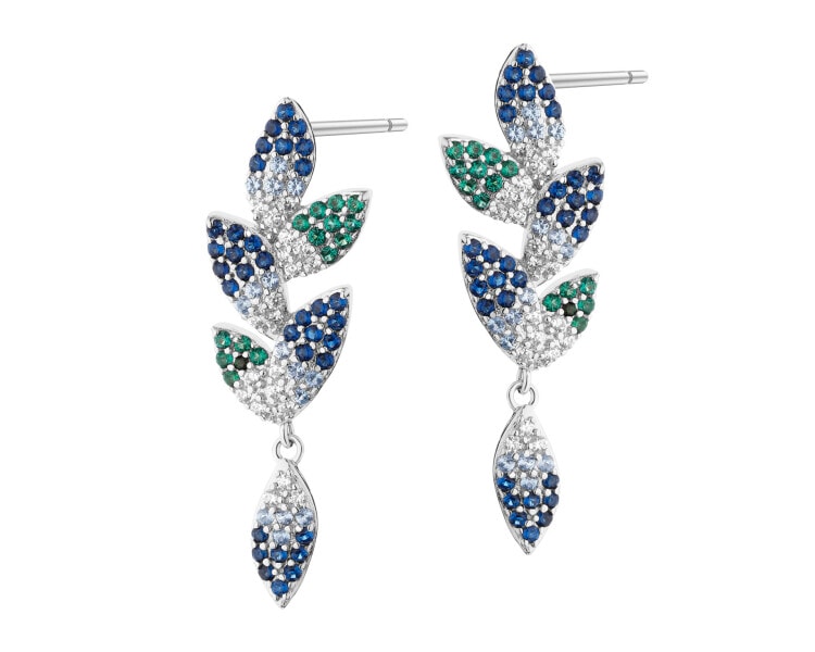 Rhodium Plated Silver Dangling Earring with Cubic Zirconia