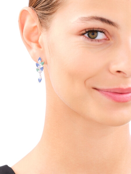 Rhodium Plated Silver Dangling Earring with Cubic Zirconia