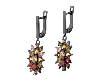 Silver Plated With Black Rhodium Dangling Earring with Cubic Zirconia