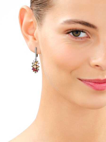 Silver Plated With Black Rhodium Dangling Earring with Cubic Zirconia