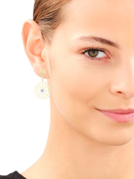 9 K Yellow Gold Dangling Earring with Cubic Zirconia