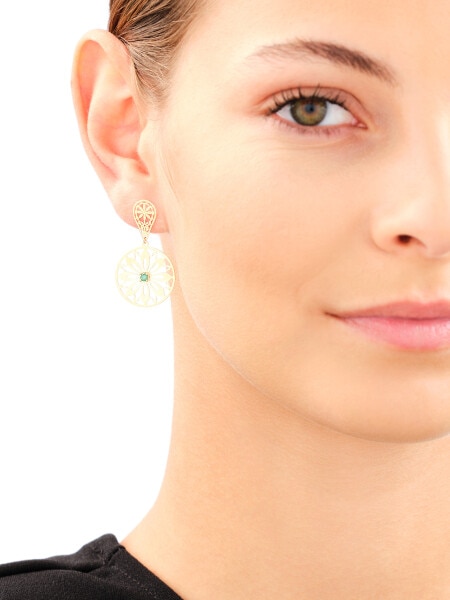 9 K Yellow Gold Dangling Earring with Cubic Zirconia