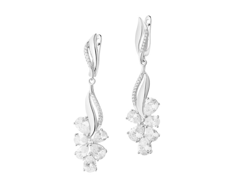 Rhodium Plated Silver Dangling Earring with Cubic Zirconia