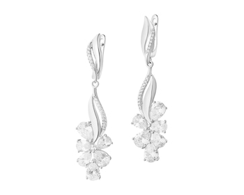 Rhodium Plated Silver Dangling Earring with Cubic Zirconia