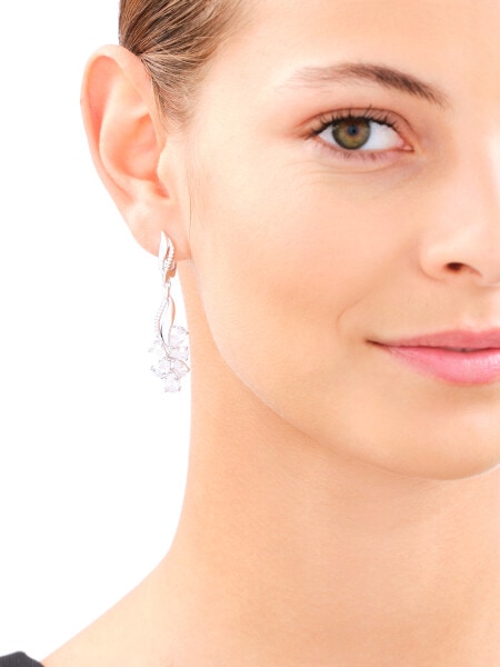 Rhodium Plated Silver Dangling Earring with Cubic Zirconia