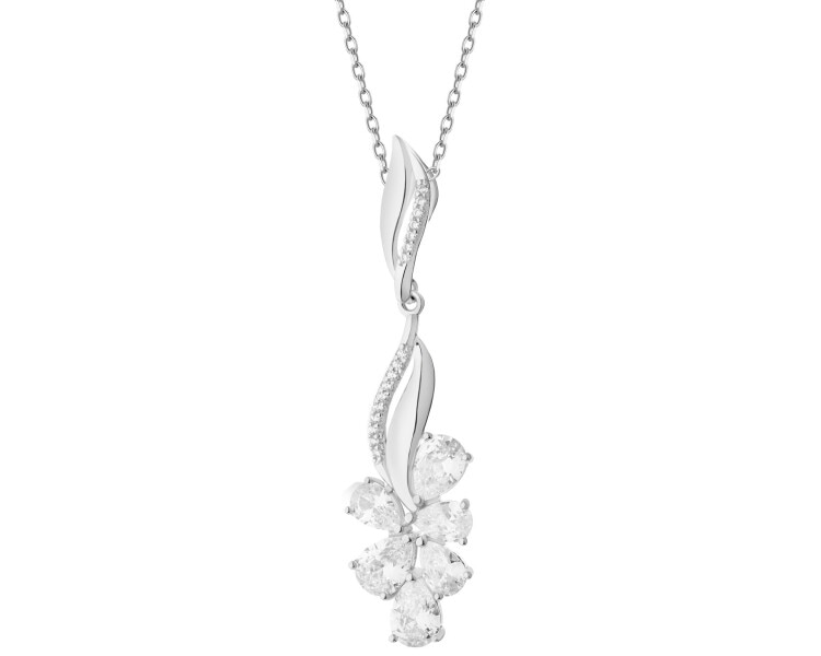 Rhodium Plated Silver Pendant with Cubic Zirconia