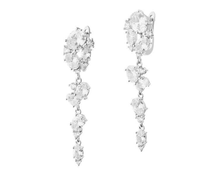 Rhodium Plated Silver Dangling Earring with Cubic Zirconia