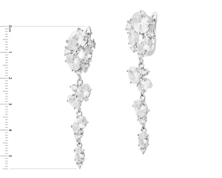 Rhodium Plated Silver Dangling Earring with Cubic Zirconia